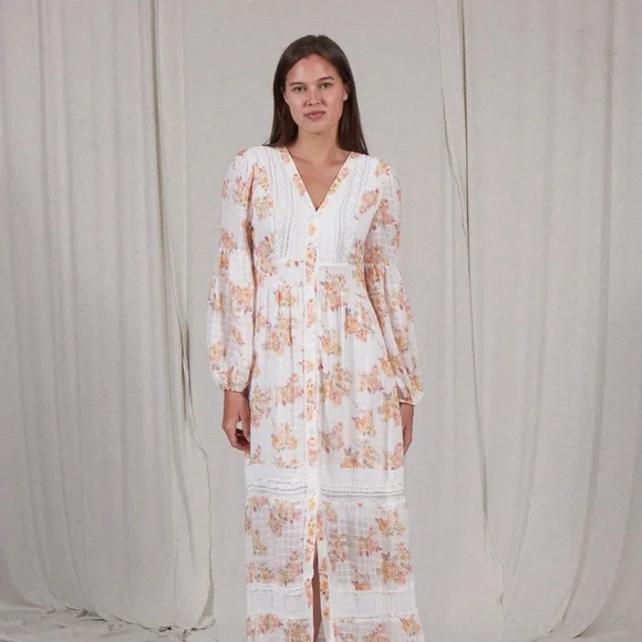 Lace and Floral Print Button Front Maxi - Picture 7 of 14